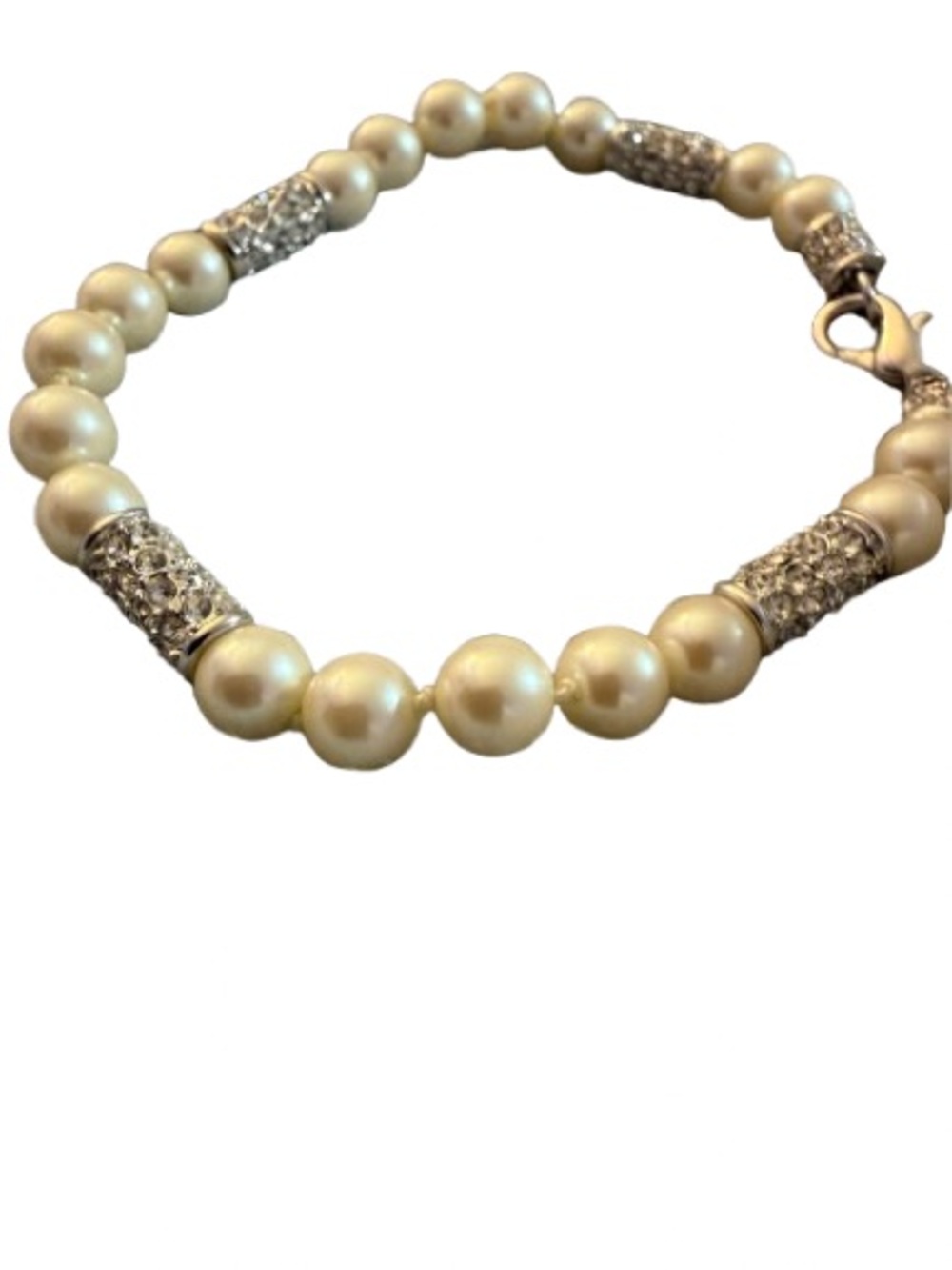 “Meridian-Style”Classic Pearl and Crystal Bead Bracelet-Vintage Aesthetic- Ivory